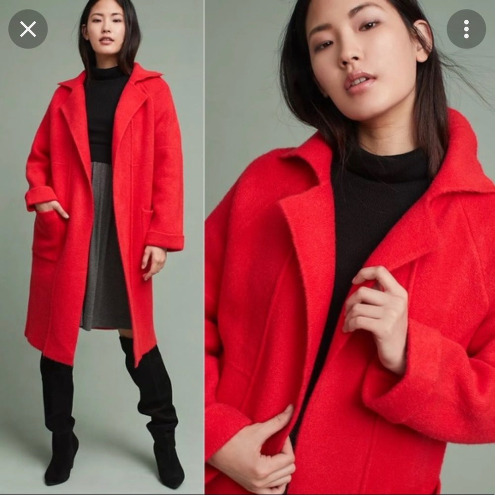 Anthropologie Elliatt Phoenix Sweater Coat XS Red Open Front Heavy Knit